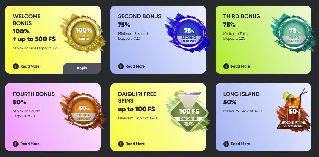 Claim welcome bonus 100% up to 500 free spins and other deposit offers