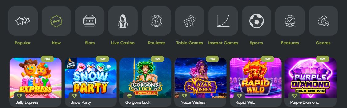 Search and play slots, live casino, roulette, table games and sports in game lobby